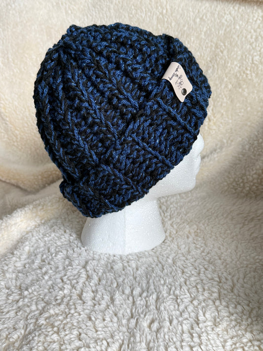 Black and Sparkly blue ribbed beanie