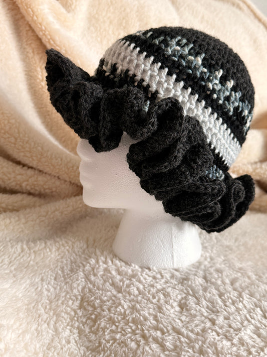 Black/blue/gray ombré Ruffle beanie