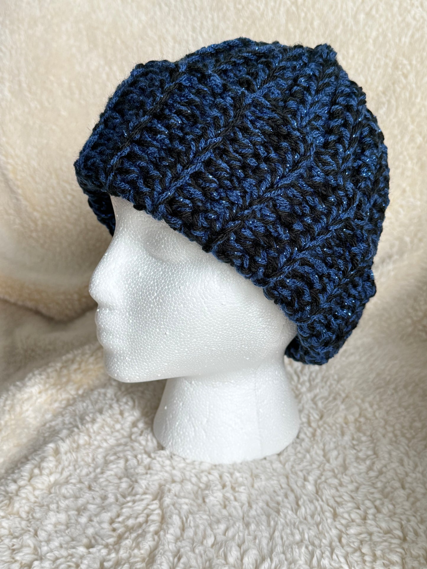 Black and Sparkly blue ribbed beanie