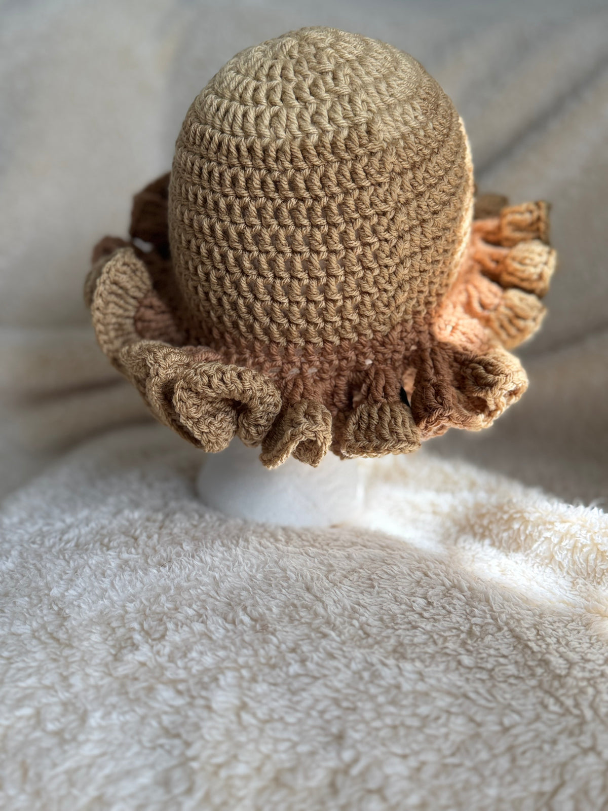 Toasted Almond and beige Ruffle Beanie