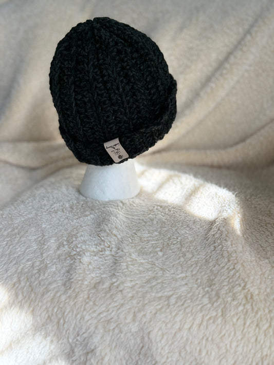 Black and Charcoal gray Ribbed Beanie