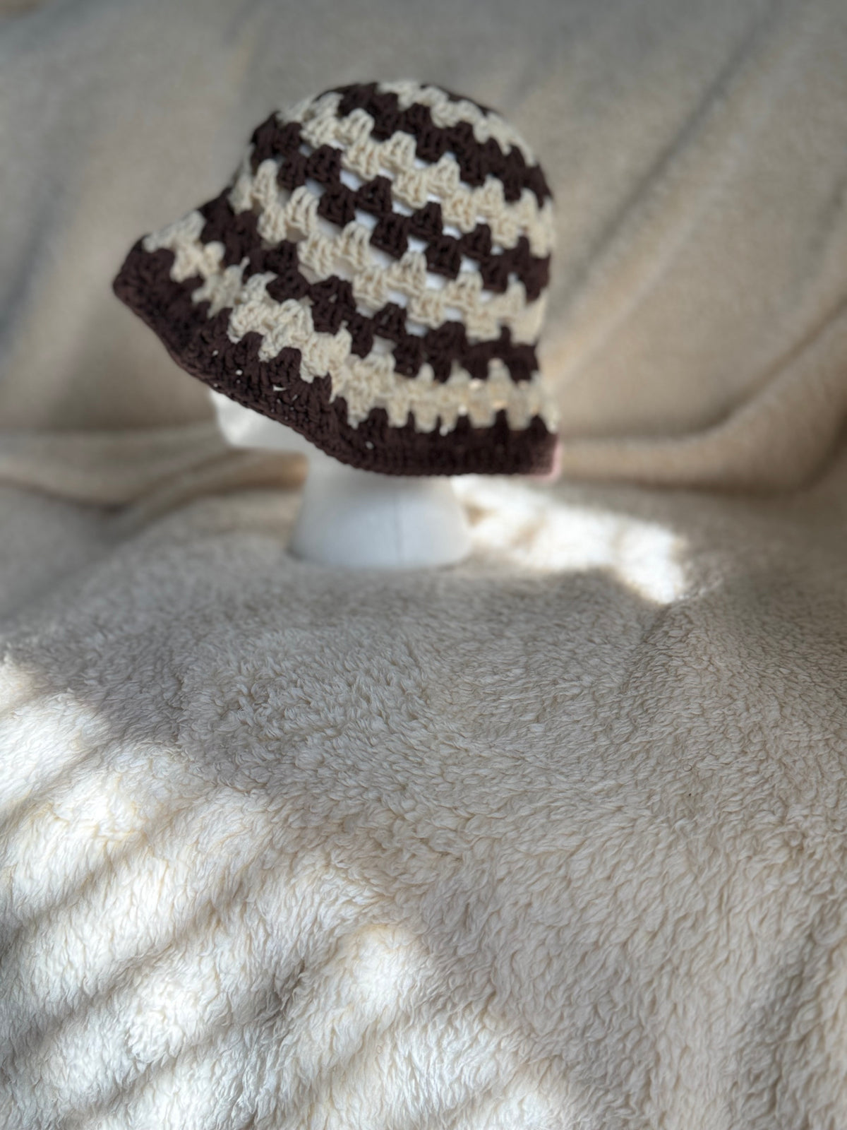 Warm brown/ Ecru stripped Bucket hat
