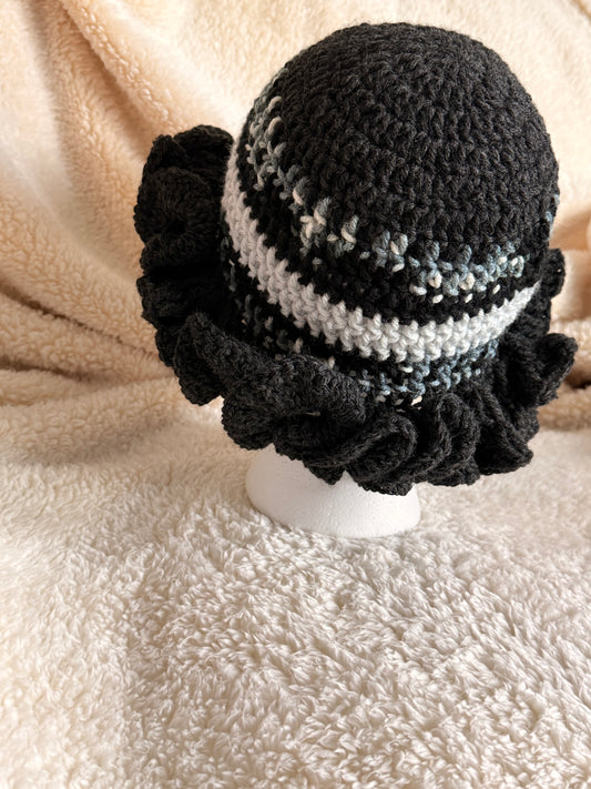 Black/blue/gray ombré Ruffle beanie