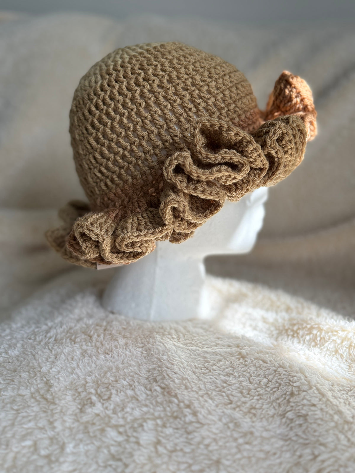 Toasted Almond and beige Ruffle Beanie
