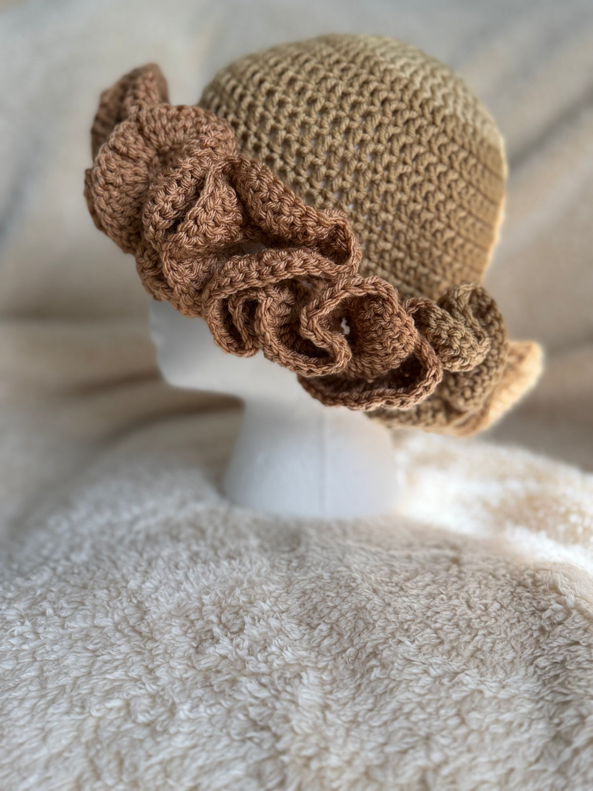 Toasted Almond and beige Ruffle Beanie