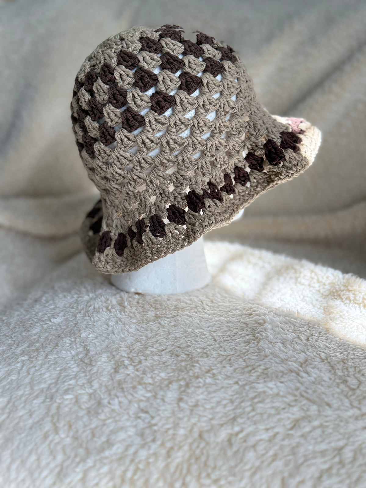 Warm brown/ Tan stripped Bucket hat