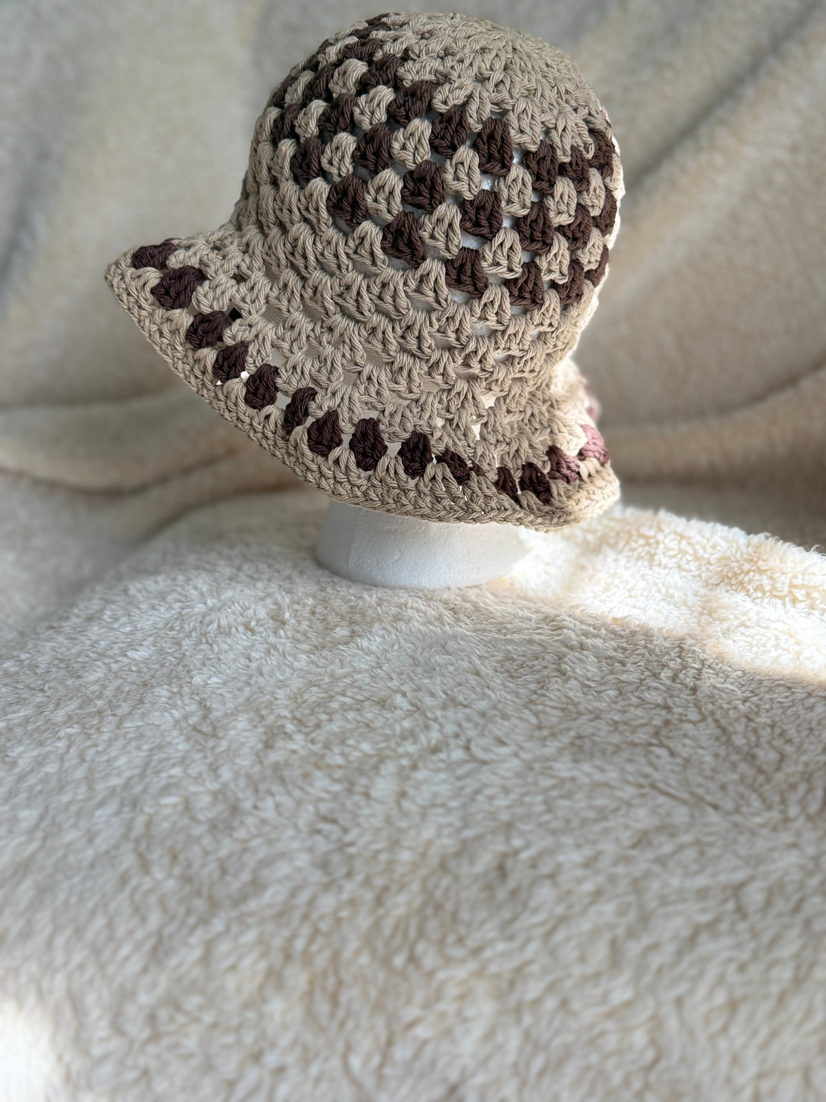 Warm brown/ Tan stripped Bucket hat