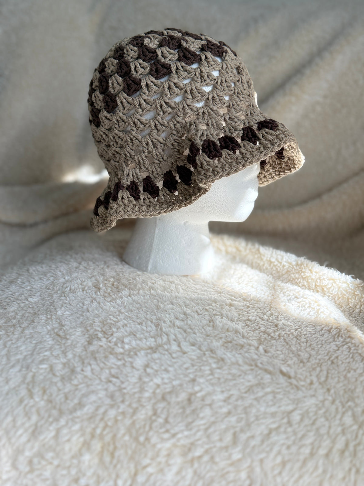 Warm brown/ Tan stripped Bucket hat