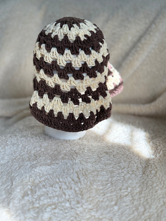 Warm brown/ Ecru stripped Bucket hat
