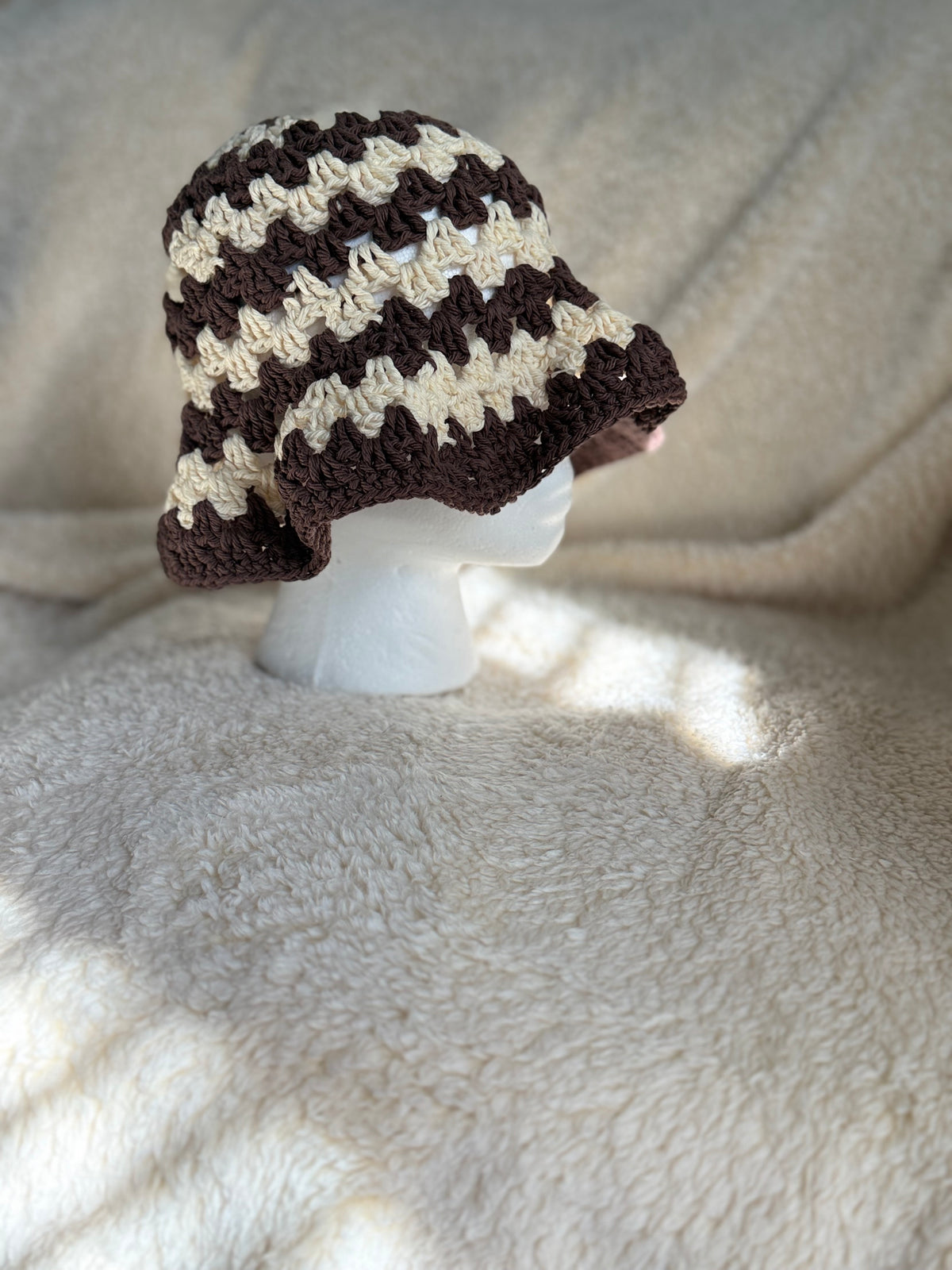 Warm brown/ Ecru stripped Bucket hat