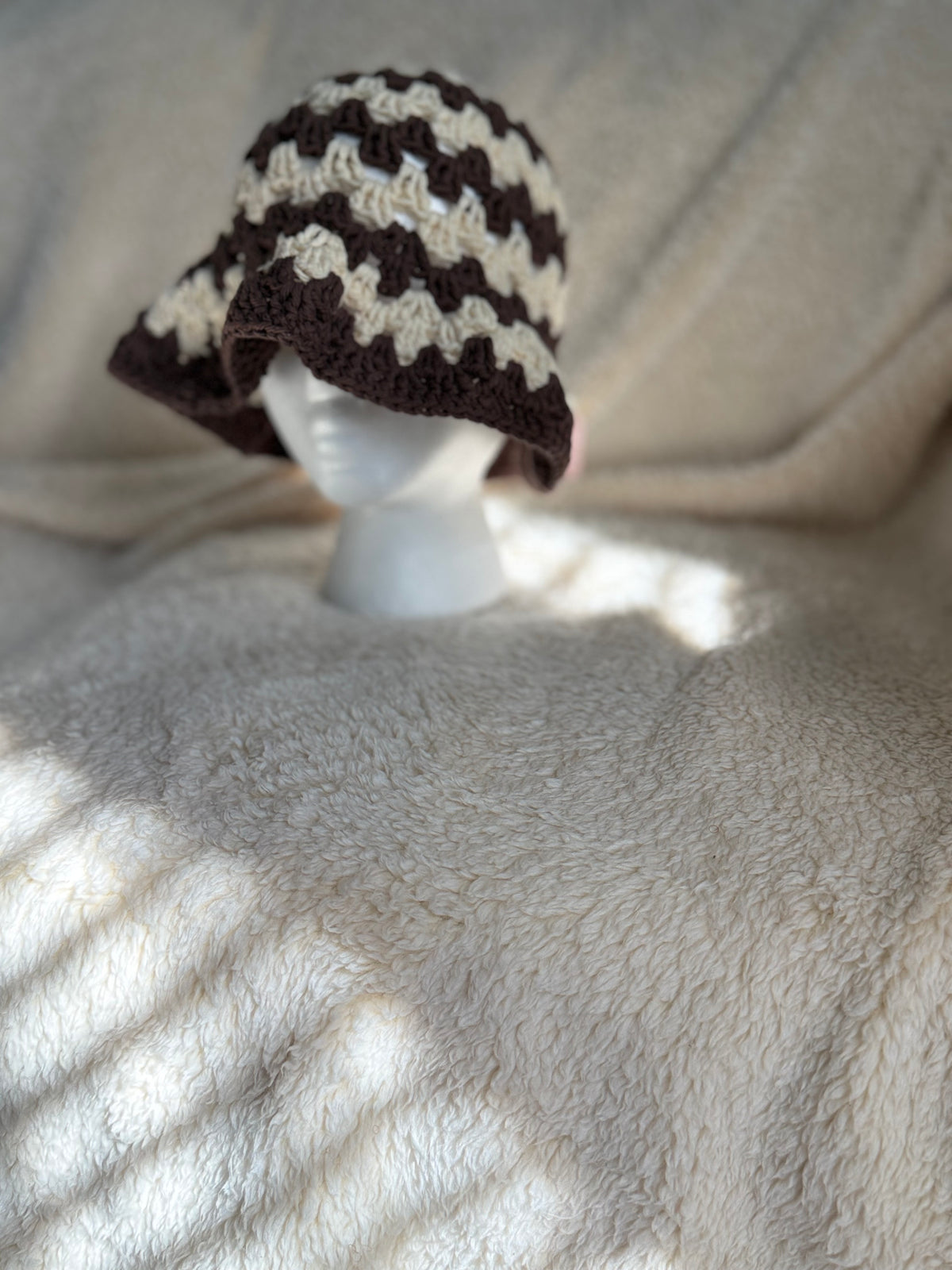 Warm brown/ Ecru stripped Bucket hat